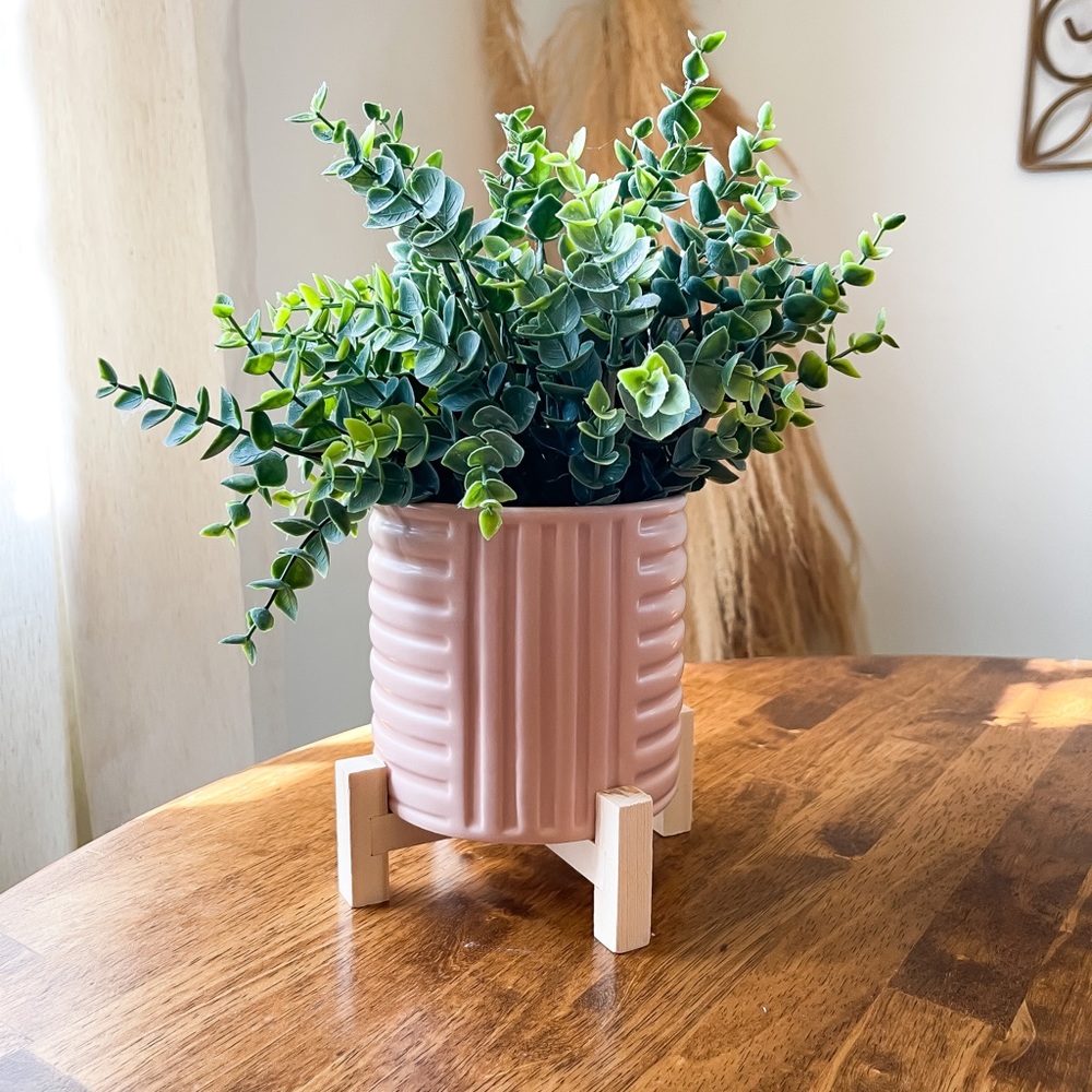 Boho Ceramic Planter & Stand Set